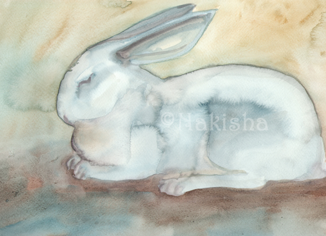 Blue Bunny - Bunny watercolor by Nakisha