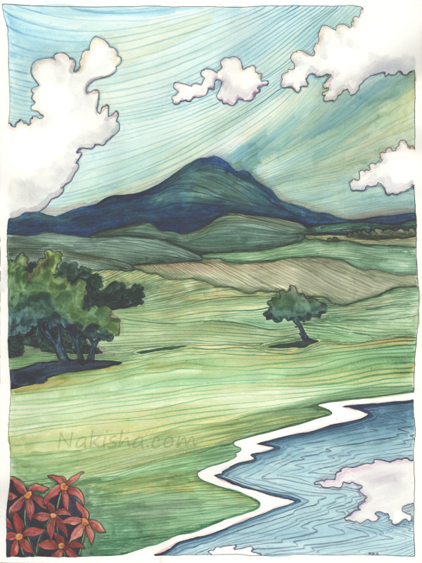 Echinacea Landscape, Painting by Nakisha