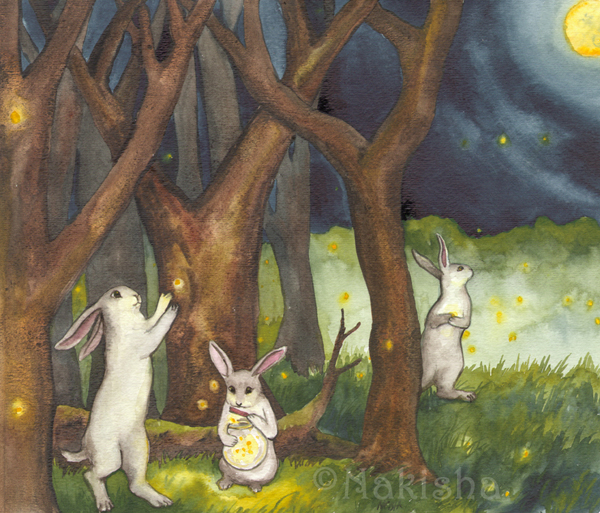 Fire Flies-rabbit painting by Nakisha