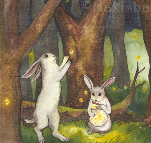 Fire Flies-rabbit painting by Nakisha