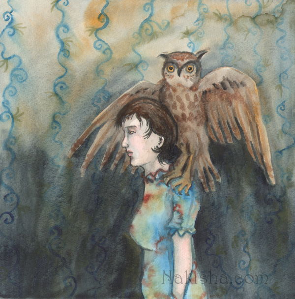 Girl with the Imaginary Owl, Painting by Nakisha