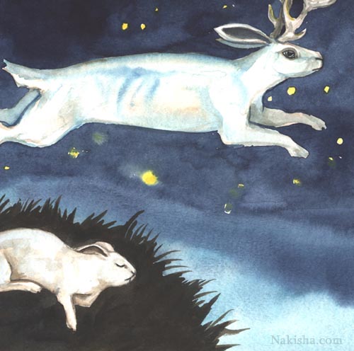 Jackalope Dream -Rabbit painting by Nakisha