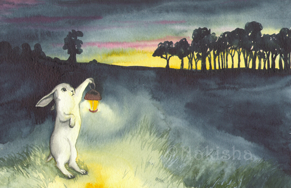 Lantern -rabbit painting by Nakisha