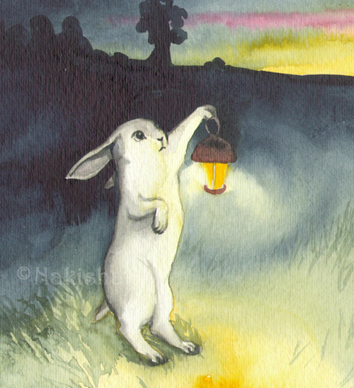 Lantern -rabbit painting by Nakisha