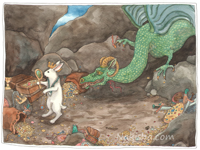 Little White Rabbit and the Dragon, Painting by Nakisha