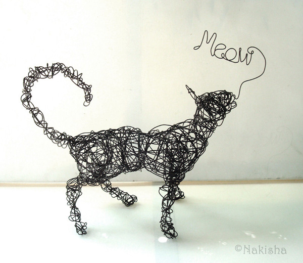 Meow Cat - Wire Sculpture by Nakisha