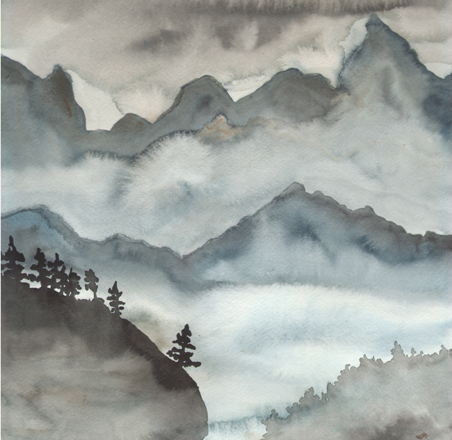 Misty Mountains - watercolor by Nakisha