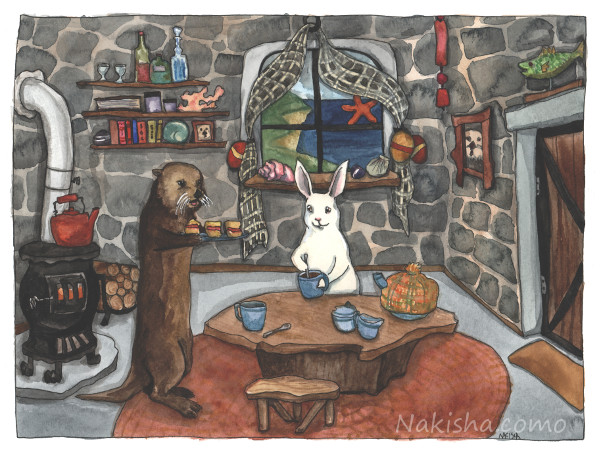 Tea with Sea Otter, Painting by Nakisha