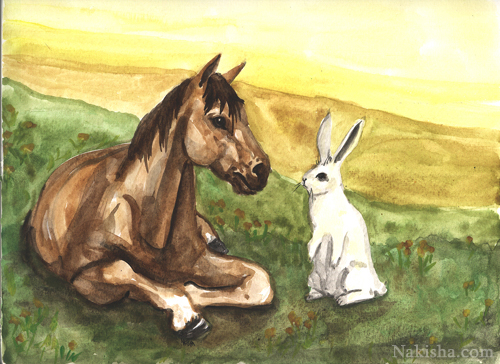 Pony and Little WHite Rabbit Painting