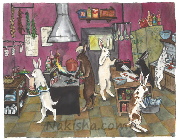 Restaurant Kitchen, Rabbit  Painting by Nakisha