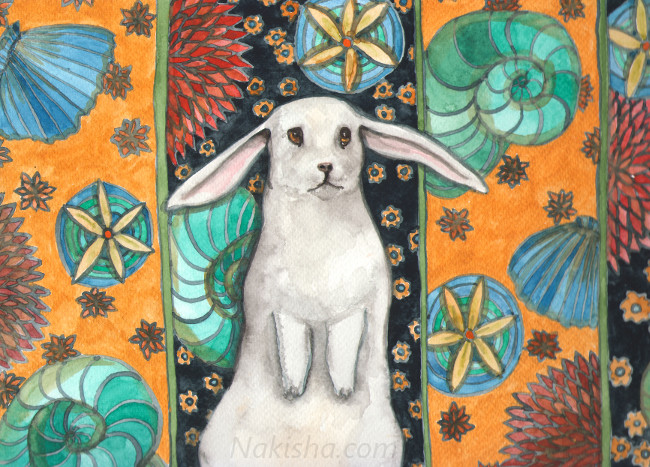 Bunny  and Wallpaper -  Painting by  Nakisha Vanderhoeven