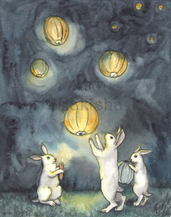 Sky Lanterns Watercolor by Nakisha