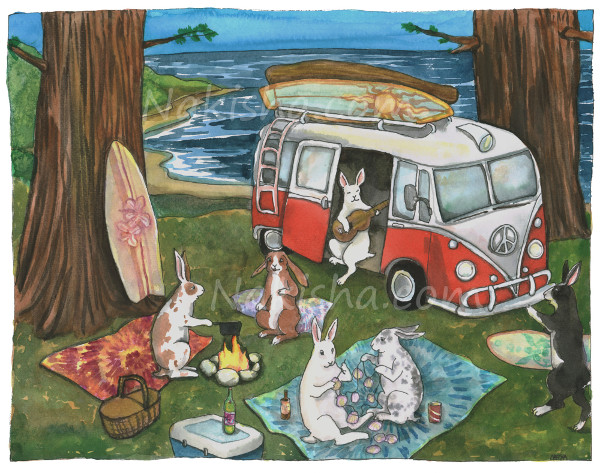 Surfer Bunnies, Painting by Nakisha