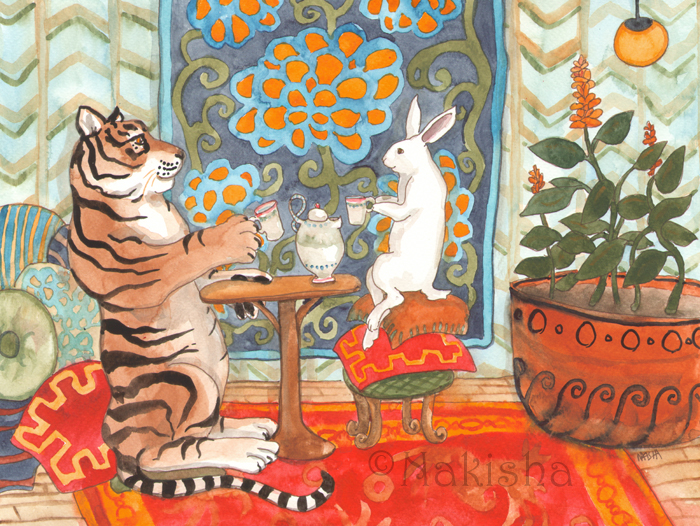 Tea with Tiger, Painting by Nakisha