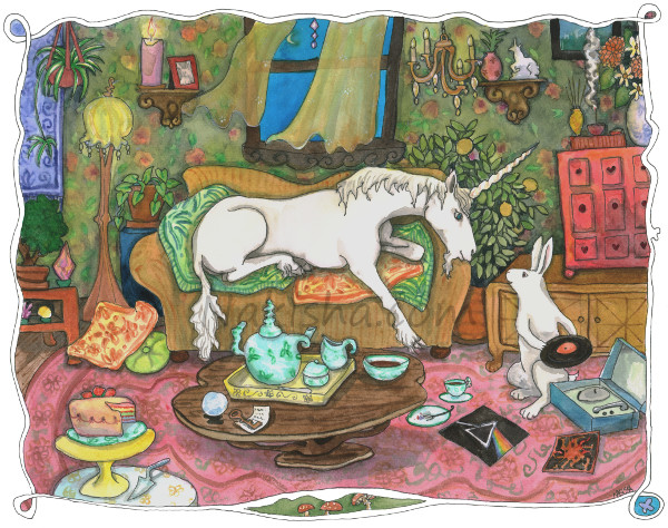 Tea with Unicorn, Painting by Nakisha