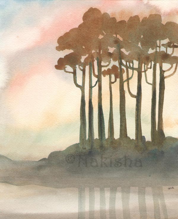 Morning Triptych Watercolor by Nakisha