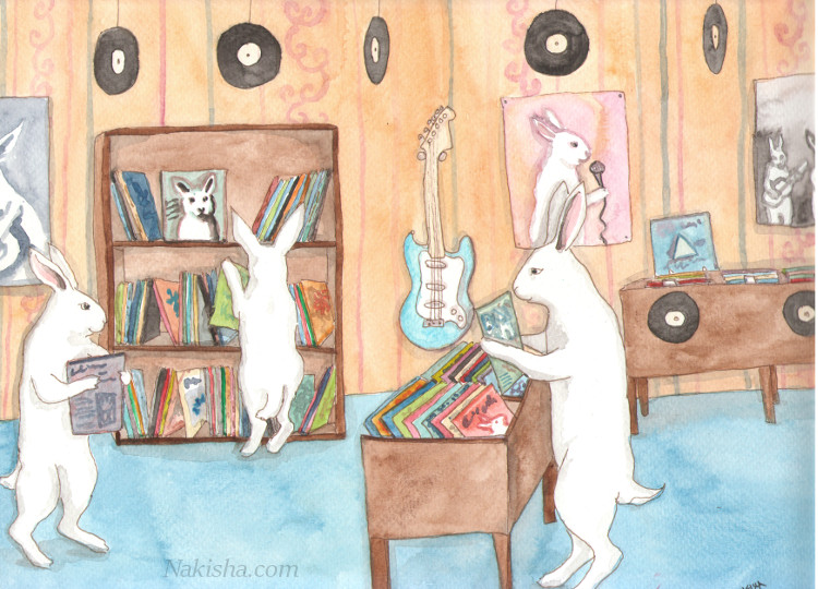 Used Record Store,  Watercolor Painting by Nakisha